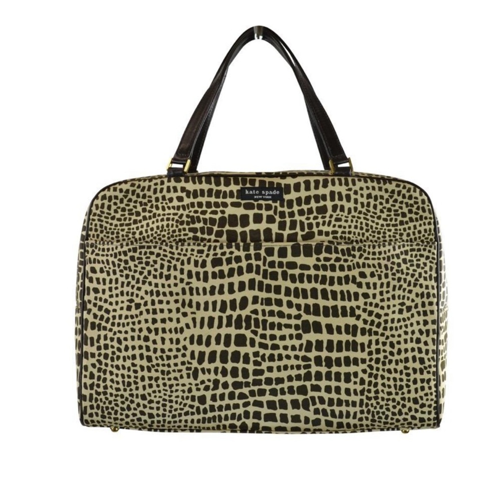 Kate Spade Madison Lizard Faille Travel Tote Vanilla/ Brown Fabric Satchel